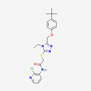 molecular formula C22H26ClN5O2S B4282140 2-({5-[(4-tert-butylphenoxy)methyl]-4-ethyl-4H-1,2,4-triazol-3-yl}thio)-N-(2-chloro-3-pyridinyl)acetamide 