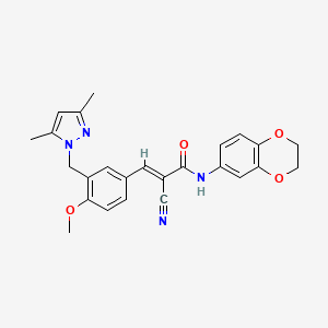 molecular formula C25H24N4O4 B4282165 2-cyano-N-(2,3-dihydro-1,4-benzodioxin-6-yl)-3-{3-[(3,5-dimethyl-1H-pyrazol-1-yl)methyl]-4-methoxyphenyl}acrylamide 