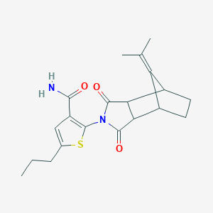 molecular formula C20H24N2O3S B4282272 2-[10-(1-methylethylidene)-3,5-dioxo-4-azatricyclo[5.2.1.0~2,6~]dec-4-yl]-5-propyl-3-thiophenecarboxamide 