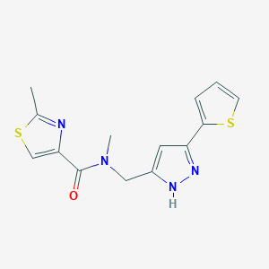 molecular formula C14H14N4OS2 B4282288 N,2-dimethyl-N-{[3-(2-thienyl)-1H-pyrazol-5-yl]methyl}-1,3-thiazole-4-carboxamide 