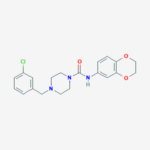 molecular formula C20H22ClN3O3 B4282335 4-(3-chlorobenzyl)-N-(2,3-dihydro-1,4-benzodioxin-6-yl)-1-piperazinecarboxamide 