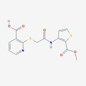 molecular formula C14H12N2O5S2 B428237 2-[(2-{[2-(Methoxycarbonyl)-3-thienyl]amino}-2-oxoethyl)sulfanyl]nicotinic acid 