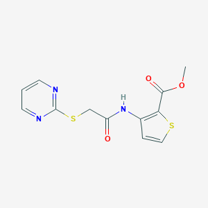 molecular formula C12H11N3O3S2 B428238 Methyl 3-{[(2-pyrimidinylsulfanyl)acetyl]amino}-2-thiophenecarboxylate 