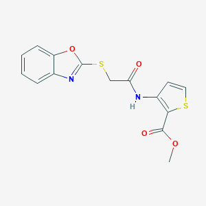 molecular formula C15H12N2O4S2 B428240 Methyl 3-{[(1,3-benzoxazol-2-ylsulfanyl)acetyl]amino}-2-thiophenecarboxylate 