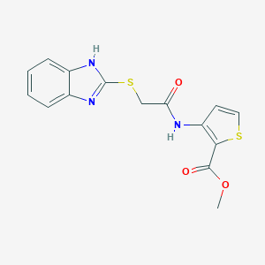 molecular formula C15H13N3O3S2 B428241 methyl 3-{[(1H-benzimidazol-2-ylsulfanyl)acetyl]amino}-2-thiophenecarboxylate 