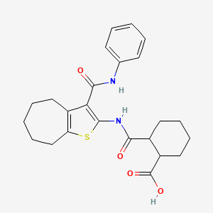 molecular formula C24H28N2O4S B4282415 2-({[3-(anilinocarbonyl)-5,6,7,8-tetrahydro-4H-cyclohepta[b]thien-2-yl]amino}carbonyl)cyclohexanecarboxylic acid 