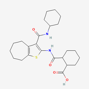 molecular formula C24H34N2O4S B4282499 2-[({3-[(cyclohexylamino)carbonyl]-5,6,7,8-tetrahydro-4H-cyclohepta[b]thien-2-yl}amino)carbonyl]cyclohexanecarboxylic acid 