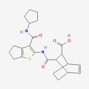 molecular formula C23H28N2O4S B4282557 3-[({3-[(cyclopentylamino)carbonyl]-5,6-dihydro-4H-cyclopenta[b]thien-2-yl}amino)carbonyl]bicyclo[2.2.2]oct-5-ene-2-carboxylic acid 