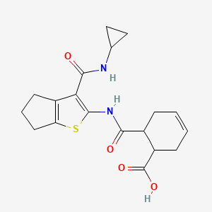 molecular formula C19H22N2O4S B4282591 6-[({3-[(cyclopropylamino)carbonyl]-5,6-dihydro-4H-cyclopenta[b]thien-2-yl}amino)carbonyl]-3-cyclohexene-1-carboxylic acid 