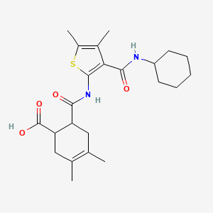 molecular formula C23H32N2O4S B4282675 6-[({3-[(cyclohexylamino)carbonyl]-4,5-dimethyl-2-thienyl}amino)carbonyl]-3,4-dimethyl-3-cyclohexene-1-carboxylic acid 