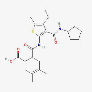 molecular formula C23H32N2O4S B4282746 6-[({3-[(cyclopentylamino)carbonyl]-4-ethyl-5-methyl-2-thienyl}amino)carbonyl]-3,4-dimethyl-3-cyclohexene-1-carboxylic acid 