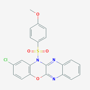 molecular formula C21H14ClN3O4S B428280 2-氯-12-(4-甲氧基苯基)磺酰基喹喔啉并[2,3-b][1,4]苯并恶嗪 CAS No. 353267-17-1