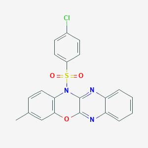 molecular formula C21H14ClN3O3S B428282 12-[(4-chlorophenyl)sulfonyl]-3-methyl-12H-quinoxalino[2,3-b][1,4]benzoxazine 