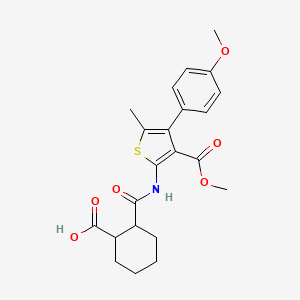 molecular formula C22H25NO6S B4282910 2-({[3-(methoxycarbonyl)-4-(4-methoxyphenyl)-5-methyl-2-thienyl]amino}carbonyl)cyclohexanecarboxylic acid 