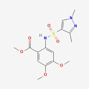 molecular formula C15H19N3O6S B4282916 methyl 2-{[(1,3-dimethyl-1H-pyrazol-4-yl)sulfonyl]amino}-4,5-dimethoxybenzoate 