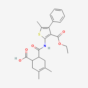 molecular formula C24H27NO5S B4282946 6-({[3-(ethoxycarbonyl)-5-methyl-4-phenyl-2-thienyl]amino}carbonyl)-3,4-dimethyl-3-cyclohexene-1-carboxylic acid 