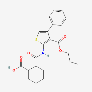 molecular formula C22H25NO5S B4282953 2-({[4-phenyl-3-(propoxycarbonyl)-2-thienyl]amino}carbonyl)cyclohexanecarboxylic acid 