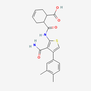 molecular formula C21H22N2O4S B4282956 6-({[3-(aminocarbonyl)-4-(3,4-dimethylphenyl)-2-thienyl]amino}carbonyl)-3-cyclohexene-1-carboxylic acid 
