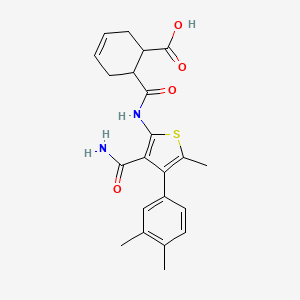 molecular formula C22H24N2O4S B4282962 6-({[3-(aminocarbonyl)-4-(3,4-dimethylphenyl)-5-methyl-2-thienyl]amino}carbonyl)-3-cyclohexene-1-carboxylic acid 