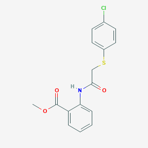molecular formula C16H14ClNO3S B428297 Methyl 2-({[(4-chlorophenyl)sulfanyl]acetyl}amino)benzoate 