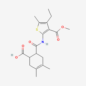 molecular formula C19H25NO5S B4282987 6-({[4-ethyl-3-(methoxycarbonyl)-5-methyl-2-thienyl]amino}carbonyl)-3,4-dimethyl-3-cyclohexene-1-carboxylic acid 