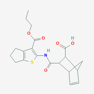 molecular formula C20H23NO5S B4283012 3-({[3-(propoxycarbonyl)-5,6-dihydro-4H-cyclopenta[b]thien-2-yl]amino}carbonyl)bicyclo[2.2.1]hept-5-ene-2-carboxylic acid 