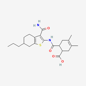 molecular formula C22H30N2O4S B4283060 6-({[3-(aminocarbonyl)-6-propyl-4,5,6,7-tetrahydro-1-benzothien-2-yl]amino}carbonyl)-3,4-dimethyl-3-cyclohexene-1-carboxylic acid 