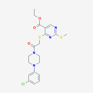 molecular formula C20H23ClN4O3S2 B428321 Ethyl 4-({2-[4-(3-chlorophenyl)-1-piperazinyl]-2-oxoethyl}sulfanyl)-2-(methylsulfanyl)-5-pyrimidinecarboxylate 