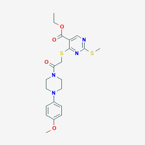 molecular formula C21H26N4O4S2 B428342 Ethyl 4-({2-[4-(4-methoxyphenyl)-1-piperazinyl]-2-oxoethyl}sulfanyl)-2-(methylsulfanyl)-5-pyrimidinecarboxylate 