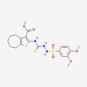 molecular formula C20H25N3O6S3 B4283745 methyl 2-[({2-[(3,4-dimethoxyphenyl)sulfonyl]hydrazino}carbonothioyl)amino]-5,6,7,8-tetrahydro-4H-cyclohepta[b]thiophene-3-carboxylate 