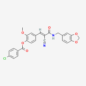 4-{3-[(1,3-benzodioxol-5-ylmethyl)amino]-2-cyano-3-oxo-1-propen-1-yl}-2-methoxyphenyl 4-chlorobenzoate