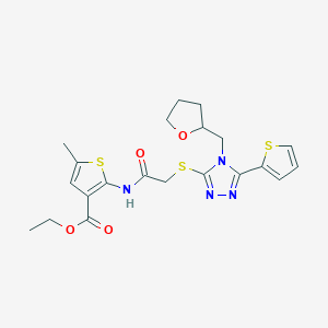 molecular formula C21H24N4O4S3 B4283887 ethyl 5-methyl-2-[({[4-(tetrahydro-2-furanylmethyl)-5-(2-thienyl)-4H-1,2,4-triazol-3-yl]thio}acetyl)amino]-3-thiophenecarboxylate 