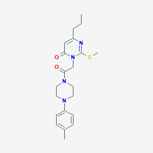 molecular formula C21H28N4O2S B428407 3-{2-[4-(4-methylphenyl)-1-piperazinyl]-2-oxoethyl}-2-(methylsulfanyl)-6-propyl-4(3H)-pyrimidinone 