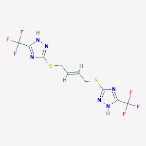 molecular formula C10H8F6N6S2 B428431 5-(trifluoromethyl)-3-[(4-{[5-(trifluoromethyl)-1H-1,2,4-triazol-3-yl]sulfanyl}-2-butenyl)sulfanyl]-1H-1,2,4-triazole 