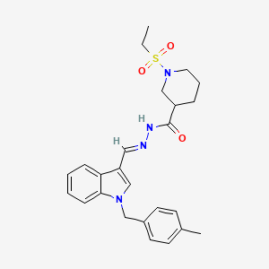 molecular formula C25H30N4O3S B4284483 1-(ethylsulfonyl)-N'-{[1-(4-methylbenzyl)-1H-indol-3-yl]methylene}-3-piperidinecarbohydrazide 