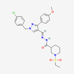 molecular formula C26H30ClN5O4S B4284492 N'-{[1-(4-chlorobenzyl)-3-(4-methoxyphenyl)-1H-pyrazol-4-yl]methylene}-1-(ethylsulfonyl)-3-piperidinecarbohydrazide 