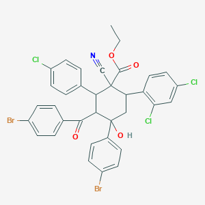 molecular formula C35H26Br2Cl3NO4 B428452 Ethyl 3-(4-bromobenzoyl)-4-(4-bromophenyl)-2-(4-chlorophenyl)-1-cyano-6-(2,4-dichlorophenyl)-4-hydroxycyclohexanecarboxylate 