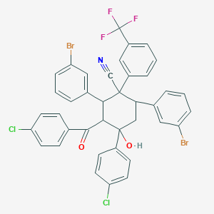 molecular formula C39H26Br2Cl2F3NO2 B428463 2,6-Bis(3-bromophenyl)-3-(4-chlorobenzoyl)-4-(4-chlorophenyl)-4-hydroxy-1-[3-(trifluoromethyl)phenyl]cyclohexanecarbonitrile 
