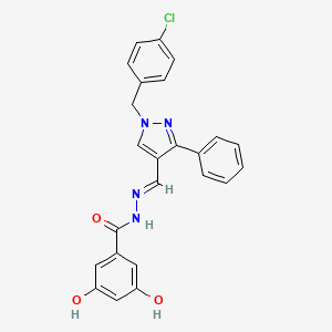 molecular formula C24H19ClN4O3 B4284642 N'-{[1-(4-chlorobenzyl)-3-phenyl-1H-pyrazol-4-yl]methylene}-3,5-dihydroxybenzohydrazide 