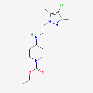 molecular formula C15H25ClN4O2 B4284679 ethyl 4-{[2-(4-chloro-3,5-dimethyl-1H-pyrazol-1-yl)ethyl]amino}piperidine-1-carboxylate 