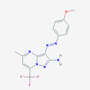 3-[(4-Methoxyphenyl)diazenyl]-5-methyl-7-(trifluoromethyl)pyrazolo[1,5-a]pyrimidin-2-amine