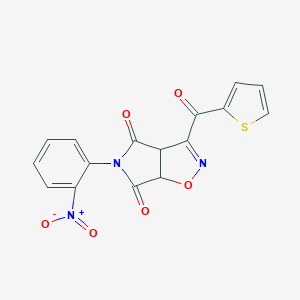 molecular formula C16H9N3O6S B428479 5-{2-nitrophenyl}-3-(2-thienylcarbonyl)-3aH-pyrrolo[3,4-d]isoxazole-4,6(5H,6aH)-dione 