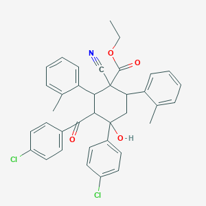 molecular formula C37H33Cl2NO4 B428480 Ethyl 3-(4-chlorobenzoyl)-4-(4-chlorophenyl)-1-cyano-4-hydroxy-2,6-bis(2-methylphenyl)cyclohexanecarboxylate 