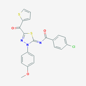 4-chloro-N-(3-(4-methoxyphenyl)-5-(2-thienylcarbonyl)-1,3,4-thiadiazol-2(3H)-ylidene)benzamide