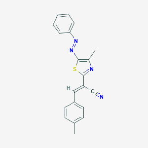 molecular formula C20H16N4S B428502 3-(4-Methylphenyl)-2-[4-methyl-5-(phenyldiazenyl)-1,3-thiazol-2-yl]acrylonitrile 