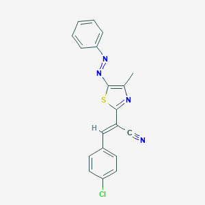 molecular formula C19H13ClN4S B428503 3-(4-Chlorophenyl)-2-[4-methyl-5-(phenyldiazenyl)-1,3-thiazol-2-yl]acrylonitrile 