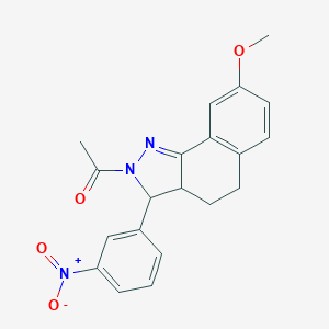 molecular formula C20H19N3O4 B428513 2-Acetyl-8-methoxy-3-(3-nitrophenyl)-3,3A,4,5-tetrahydro-2H-benzo(G)indazole 