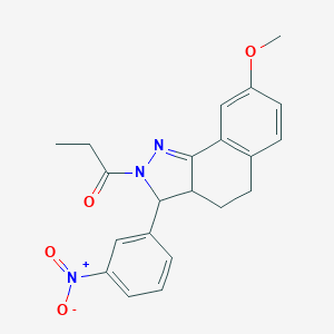 molecular formula C21H21N3O4 B428514 3-{3-nitrophenyl}-8-methoxy-2-propionyl-3,3a,4,5-tetrahydro-2H-benzo[g]indazole 