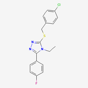 molecular formula C17H15ClFN3S B4285270 3-[(4-chlorobenzyl)thio]-4-ethyl-5-(4-fluorophenyl)-4H-1,2,4-triazole 