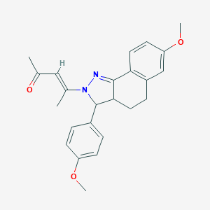 molecular formula C24H26N2O3 B428541 4-[7-methoxy-3-(4-methoxyphenyl)-3,3a,4,5-tetrahydro-2H-benzo[g]indazol-2-yl]-3-penten-2-one 